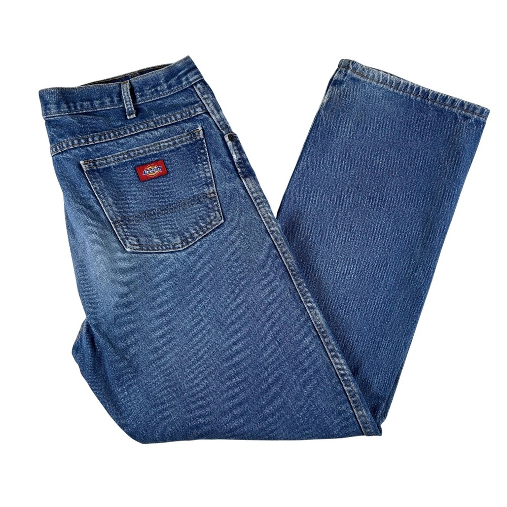 Dickies Jeans Mens 36x31 Medium Wash Blue Denim Regular Straight Zip Fly